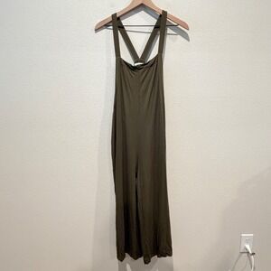 CARLY JEAN Women Jumpsuit Size M Olive Green Wide Leg Boho Relaxed Minimalist